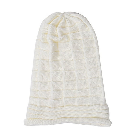 Kripyery Knitted Hat Pleated Slouchy Baggy Solid Color Stretchy Cold Resistant Woolen Yarn Autumn Winter Women Beanie Skull Cap for Outdoor
