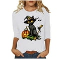 thumbnail image 3 of VKOYWKM Women Halloween Tops 3/4 Sleeve Fall Tops Black Cat Print T Shirts Party Top Loose Fit Crew Neck Three Quarter Length Blouse Tunic Tops, 3 of 6