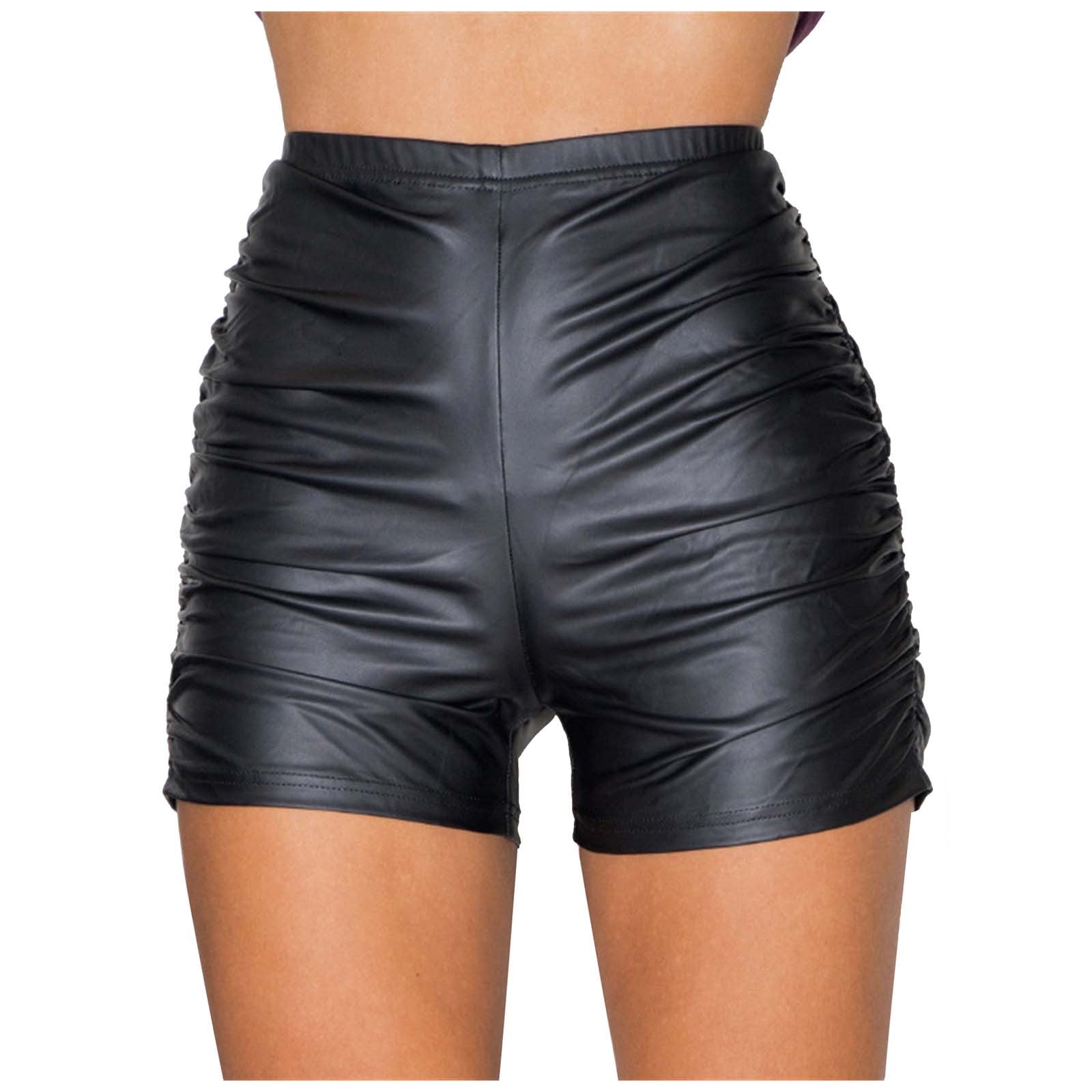 TiaoBug Women's Wet Look Faux Leather Back Ruffled Pants Booty Shorts Hot  Dance Bottoms Underpants