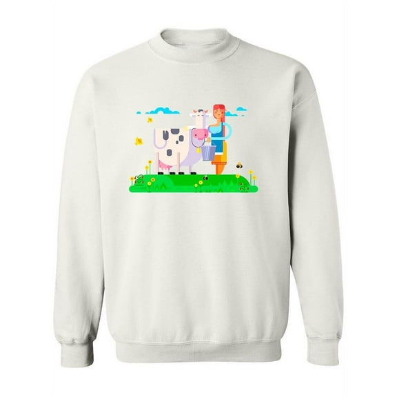 Cute Cartoon Cow And Milkmaid Sweatshirt Women -Image by Shutterstock, Female 4X-Large