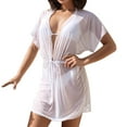 thumbnail image 2 of zaveiop Women's Sheer Mesh Swimsuit Cover up Dress Sexy Beach Dress V-Neck Short Sleeves Summer Coverups for Pool/Party (White, XL), 2 of 7