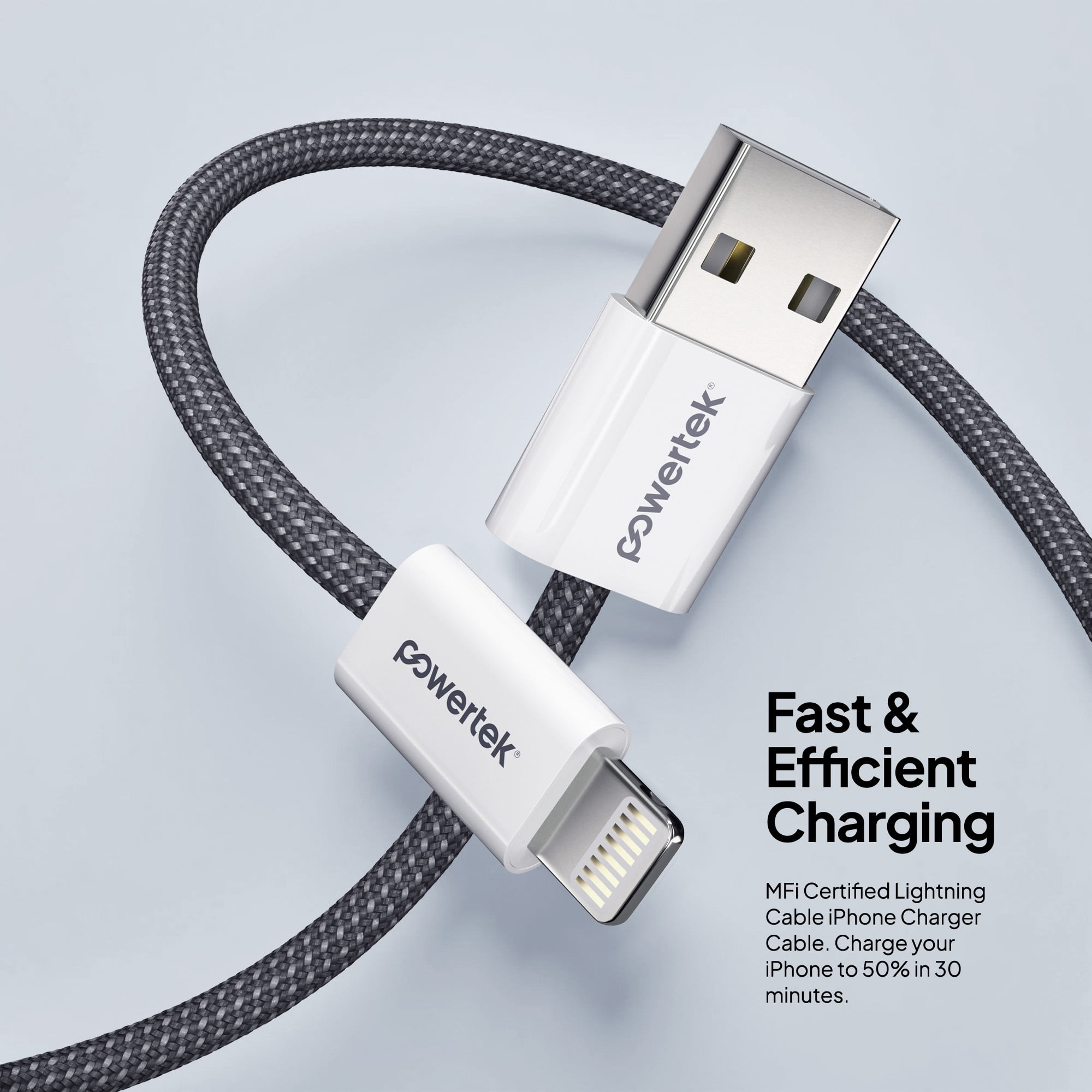 Liquipel Powertek Pastel Braided USB-A to Lightning - Grey