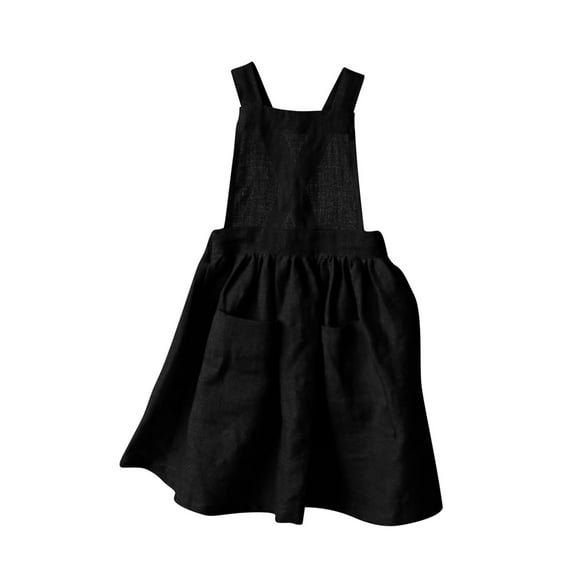 Bovxnpu Summer Girls Dresses, Toddler Girls Cotton Casual Dress Beach Sundress, Girls Cotton And Linen Back Button Up Dress Suspender Skirt With Pockets 7 Years
