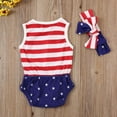 thumbnail image 5 of 4th Of July Clothes Newborn Baby Girl Independence Day American Flag Stripe Star Romper With Headband, 5 of 6