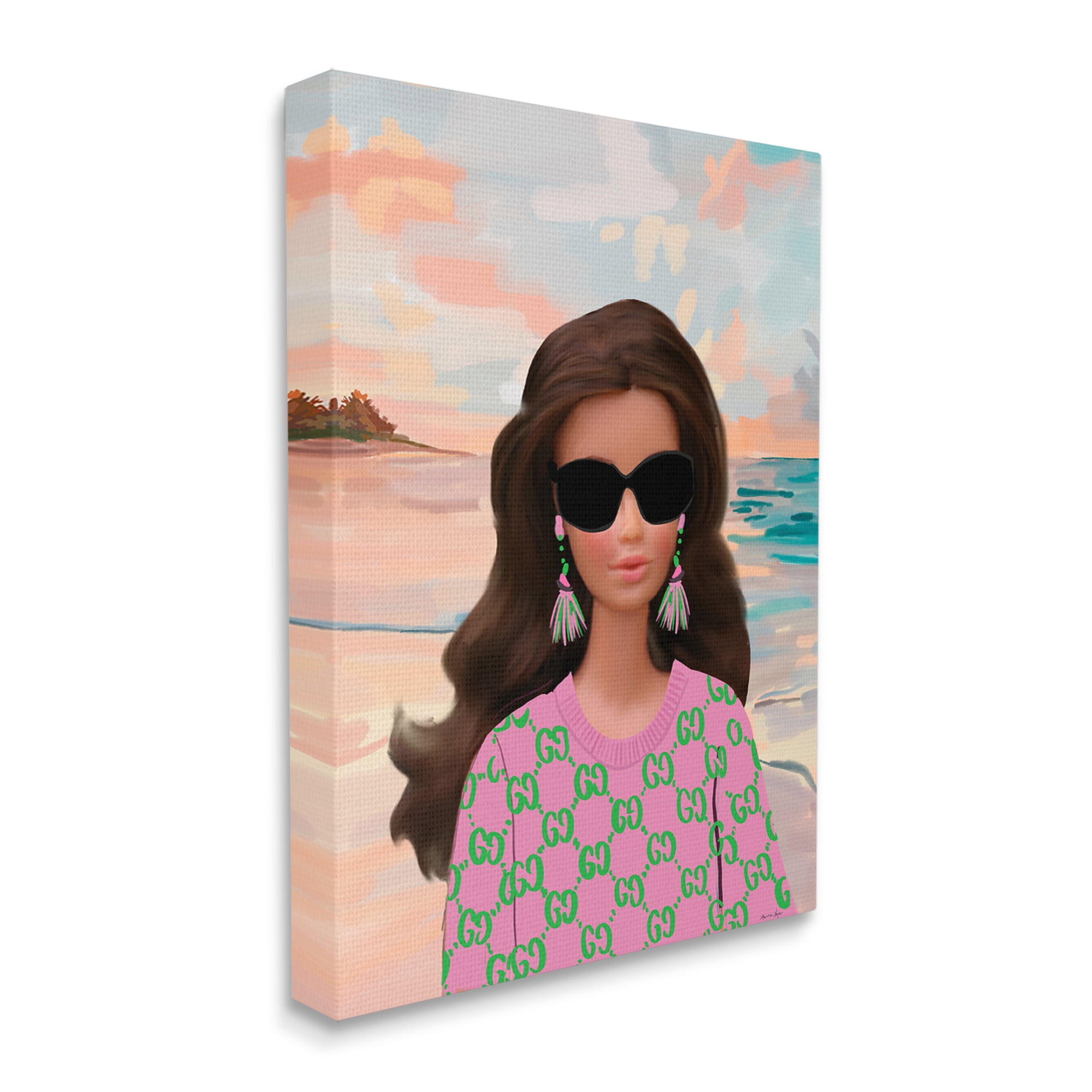 Stupell Industries Abstract Fashionista on Beach Landscape Painting Gallery Wrapped Canvas Art Print Wall Art, 16 x 20