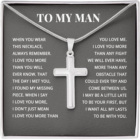 Faith Cross Christmas Valentines Day Personalized Present For Men, Christmas Gift for Men, Husband Birthday Gifts From Wife with Message Card and Gift Box