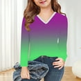 thumbnail image 5 of Ugoldhm Girls Fall Tops V Neck Gradient Long Sleeve Shirts Tunic Loose Fit Tees Sizes 3-13, 5 of 8