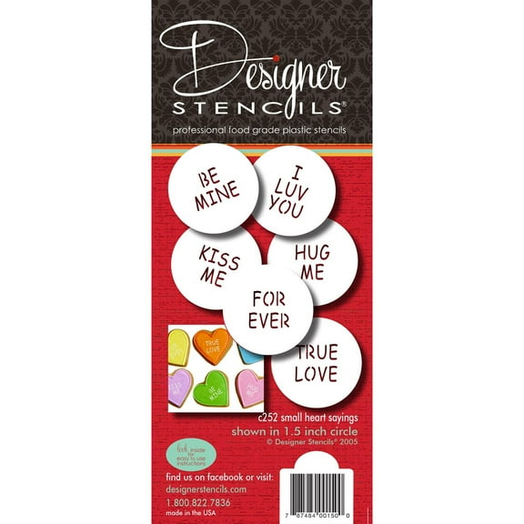 Designer Stencils Candy Heart Sayings Cookie Stencils, Small, Beige/Semi-Transparent