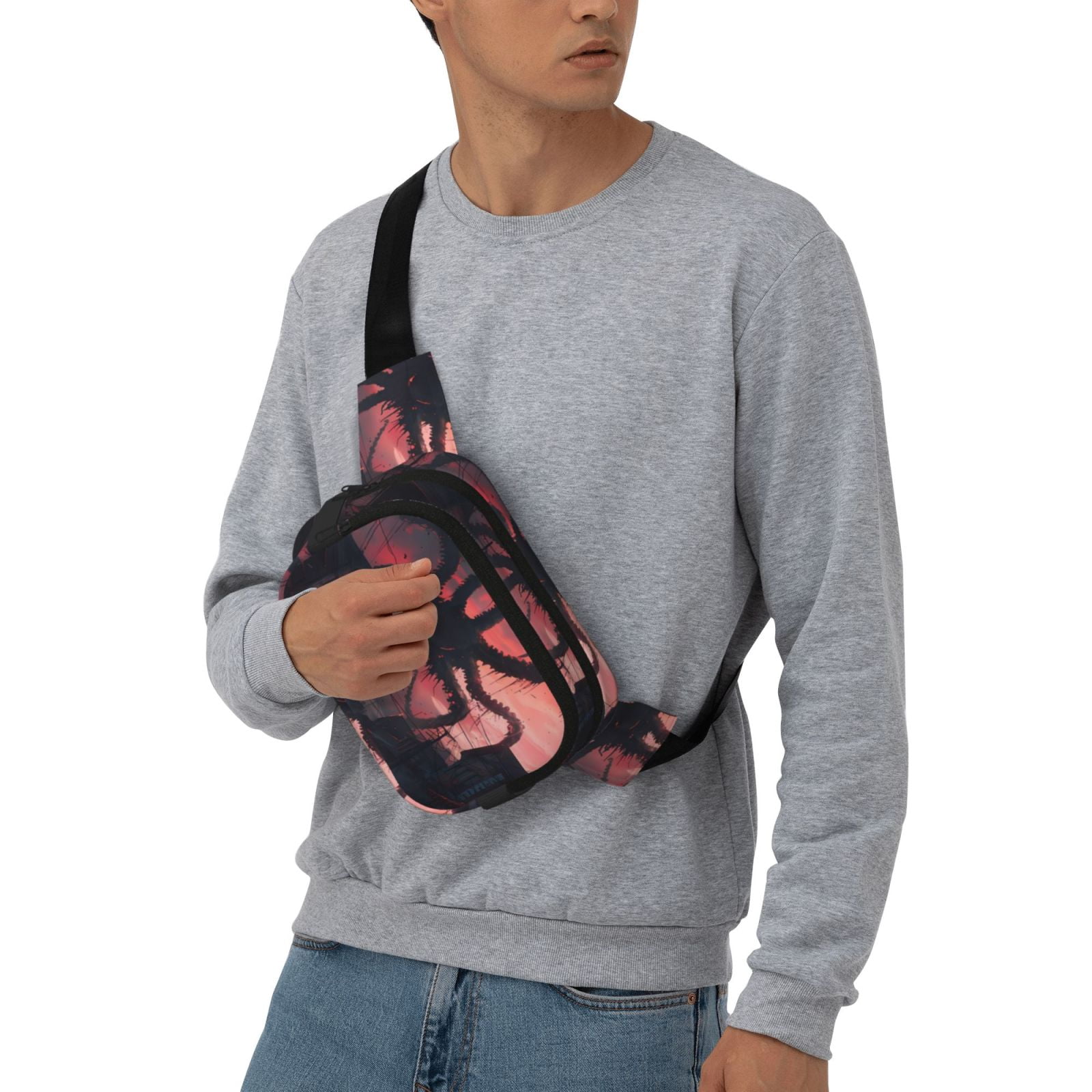 Picia Giant Monster Over City Print Square Double-Layer Waist Bag Mini Adjustable Waist Belt Bag Exercise Running Travel Hiking