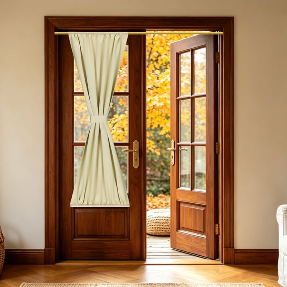 1 PC French Door Curtain, 20" x 72" Blackout Thermal Insulated Energy Saving Drape Polyester Rod Pocket Curtains & Drapes for Kitchen Front Door Window Treatments, Beige