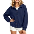 thumbnail image 2 of Wilark Girls Sweatshirts Cardigan Collared Long Sleeve Fashion Casual Kids Fall Jackets with Pockets Navy 5, 2 of 7