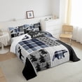 thumbnail image 4 of Rustic Adventure Kids Comforter Set Twin Size,Deer Bear Pine Trees Xmas Bedding Set for Boys Girls Adults Room Decor,Plaids Arrows Wooden Patchwork Down Comforter,Blue Duvet Insert, 4 of 7