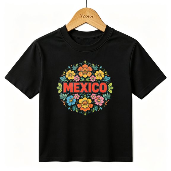 Boys Graphic T-Shirt Mexico Floral Folk Art Print Kids Tees 100% Cotton Short Sleeve Tops Ages 4-13Y