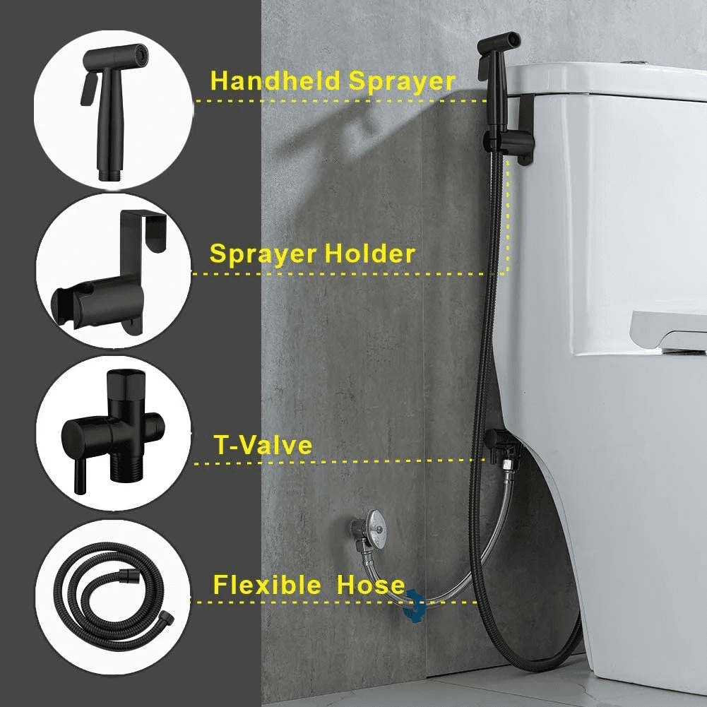 PHANCIR Handheld Bidet Sprayer for Toilet, Stainless Steel Bidet Attachment for Feminine Wash, Black