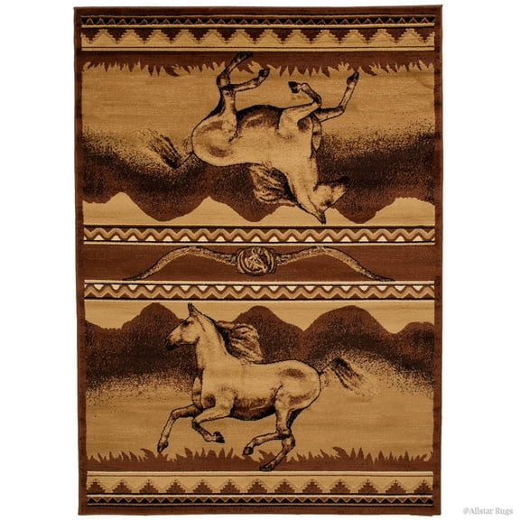 Allstar Rugs Allstar Berber Woven Soft Southwest Horse Theme Rug 7' 1" x 5' 2" 5' x 8'