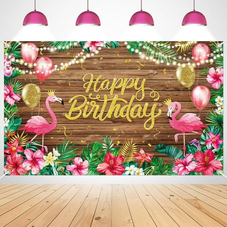 Hawaiian Tropical Party Decoration - Birthday Party Decorations Beach Theme Party Decorations Beach Backdrop Flamingo Birthday decorations(wooden)