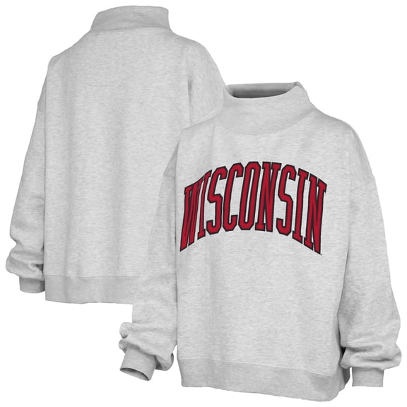 Women's Pressbox Heather Gray Wisconsin Badgers Oversized Nelson Mock Neck Sweatshirt