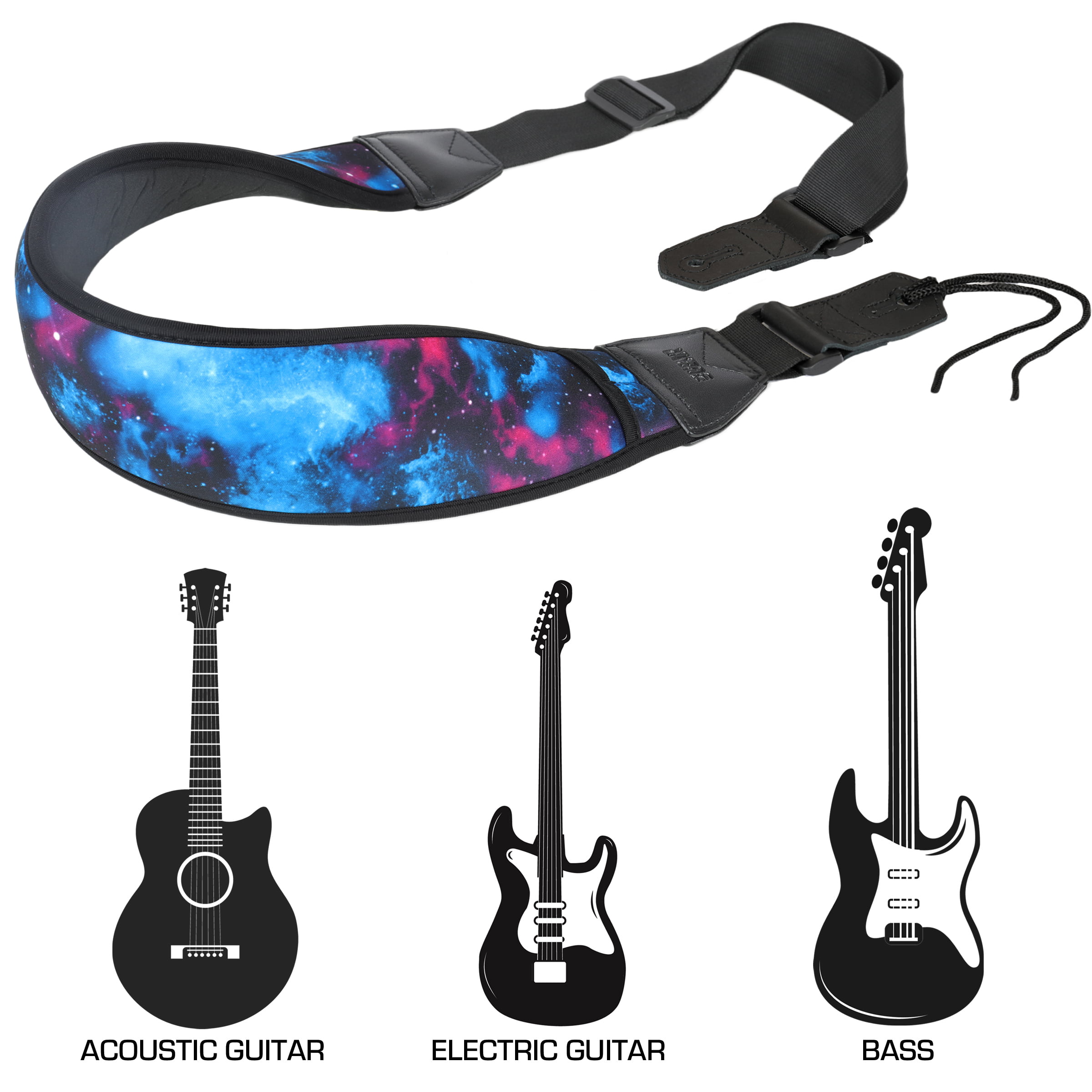 GOKKO AUDIO Guitar Strap Adjustable Printed Flame Soft Nylon Leather End for Electric Acoustic Guitar Bass 
