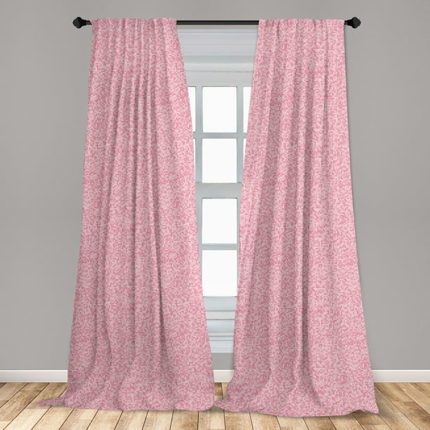 Pink and White Curtains 2 Panels Set, Gingham Style Mosaic Tile in Pink