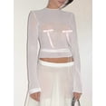 thumbnail image 2 of Nygoyerh Women Mesh Tops Slim See Through Mock Neck Solid Color Long Sleeve Short Shirt, 2 of 8