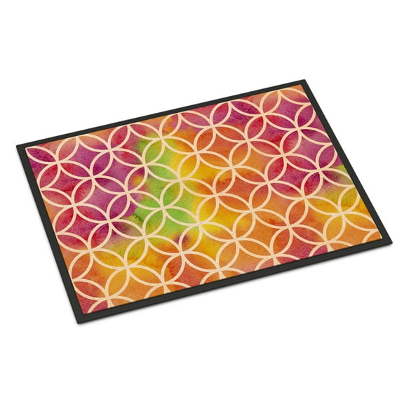 Watercolor Rainbow Geometric Circles Doormat 18x27