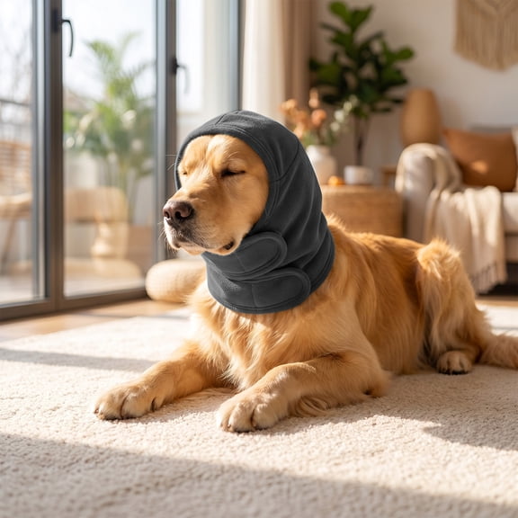 FEOLGEHLY Dog Ear Muffs & No Shake Ear Wrap for Hematoma, Bathing Swim& Noise Anxiety Relief- Elastic Waterproof Ear Protector with Calming Hoodie Dog Cat Calming Band for Grooming/Head Ear Cover(L)