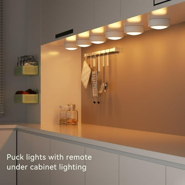UKLL-LED Puck Lights with Remote, 16-Color Under Cabinet Lighting Wireless, Battery Operated Stick-On Lights, Dimmable Push Lights for Closet/Shelf/Wall (6 Pack)