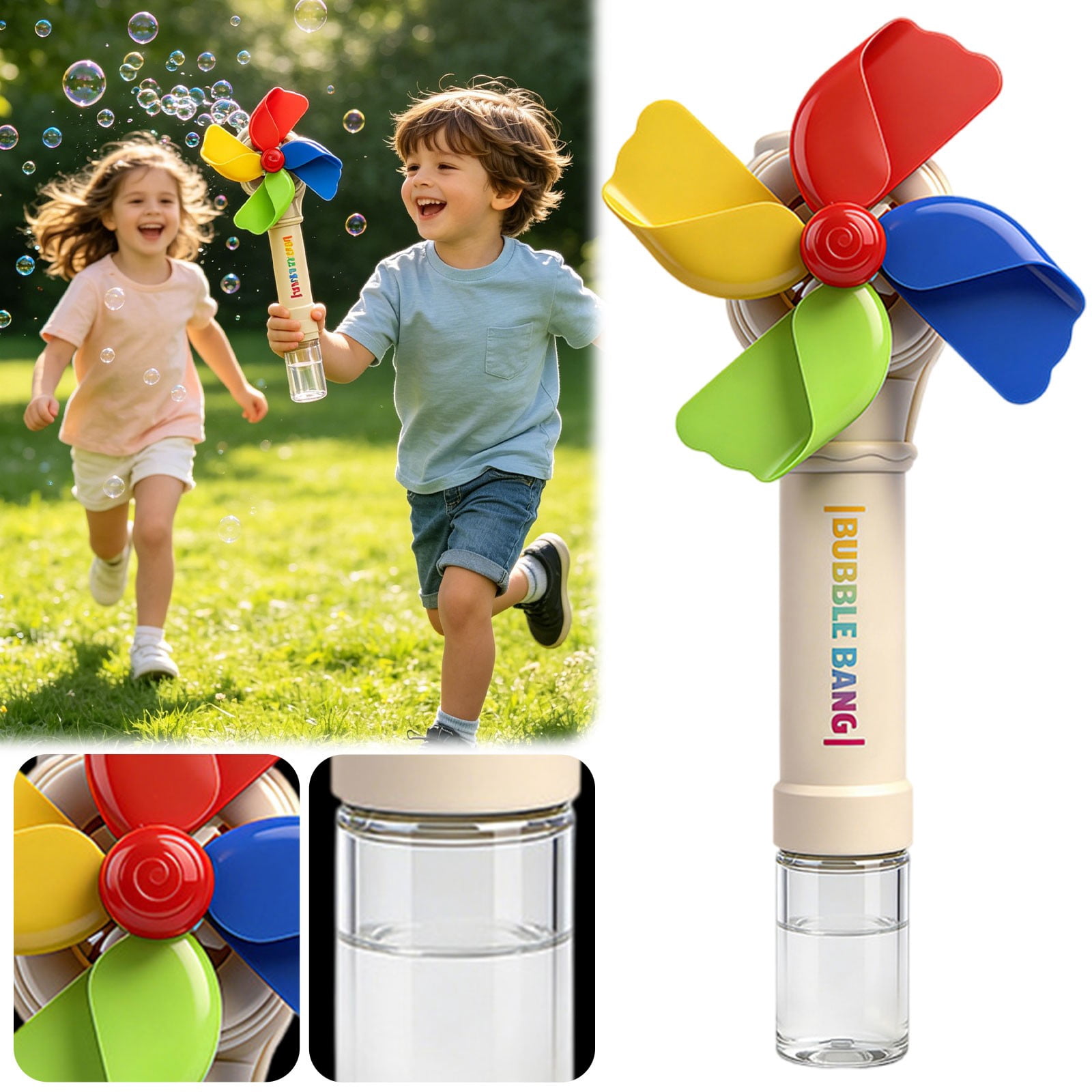 VKLU 2 Pack Windmill Bubble Machine Set, USB Rechargeable Bubble Blower with Colorful Lights, Leak-Proof Handheld Bubble Wand for Outdoor