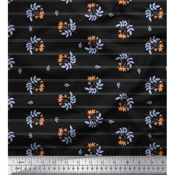 Soimoi Cotton Duck Fabric Stripe,Leaves & Floral Artistic Print Fabric by Yard 42 Inch Wide