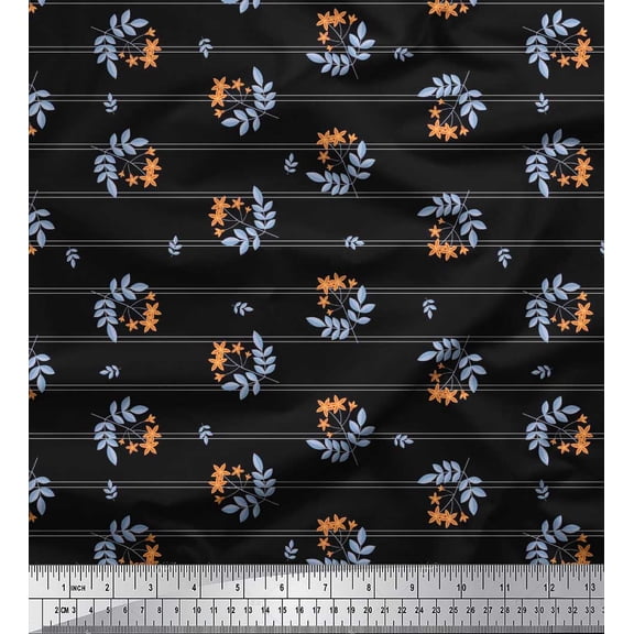 Soimoi Cotton Duck Fabric Stripe,Leaves & Floral Artistic Print Fabric by Yard 42 Inch Wide