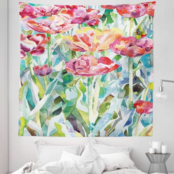Colorful Tapestry, Painting of Summer Spring Flowers in Faded Colors Floral Seasonal Print, Fabric Wall Hanging Decor for Bedroom Living Room Dorm, 5 Sizes, Multicolor, by Ambesonne