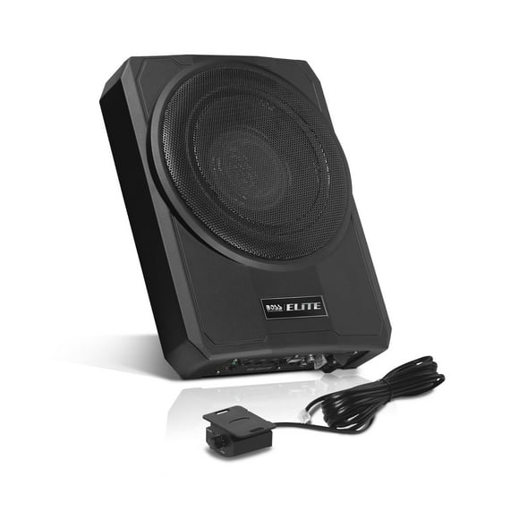 BOSS Audio Systems SLIM10 Elite Series subwoofer para automóvil con alimentación de 10 pulgadas: perfil bajo, control remoto del subwoofer, amplificador incorporado, debajo del asiento