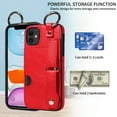thumbnail image 6 of for iPhone 11 Back Case with Wristband Card Holder Drop Protective Cover with Stand PU Leather All-round Shockproof Finger Ring Snap Bracket Design for iPhone 11, Red, 6 of 10