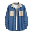 thumbnail image 5 of Men's Corduroy Button Down Shirts Color Block Jackets Casual Long Sleeve Shacket Lightweight Overshirts With Pockets (M, Blue), 5 of 5