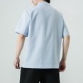thumbnail image 3 of Camisas De Lino Para Hombre Camiseta de manga corta de algodón con cuello Retro para hombre, ropa Tang, placa con hebilla, camiseta informal de algodón transpirable Hanfu para hombre (Navy, 5XL), 3 of 6
