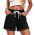 thumbnail image 7 of Miluxas Women's Jean Shorts Elastic High Waist Rolled Hem Wide Leg Denim Shorts with Drawstring & Pockets Y2K Street Jeans Beach Vacation Shorts Black, 7 of 7