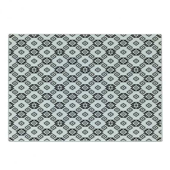 Tribal Cutting Board, Geometric Rhombuses and Triangles Composition, Decorative Tempered Glass Cutting and Serving Board, Small Size, Charcoal Grey and White, by Ambesonne