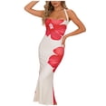 thumbnail image 7 of Womens Halter Bodycon Dresses Beach Vacation Floral Fishtail Dress Party Prom Open Back Gown Red, M, 7 of 7