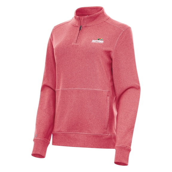 Women's Antigua Heather Red Daytona International Speedway Crush Quarter-Zip Jacket