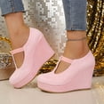 thumbnail image 6 of GERsome Closed Toe Wedge Heels for Women Elastic Ankle Strap Slip-On Casual Work Pumps Dress Shoes, Pink Size 9.5, 6 of 8