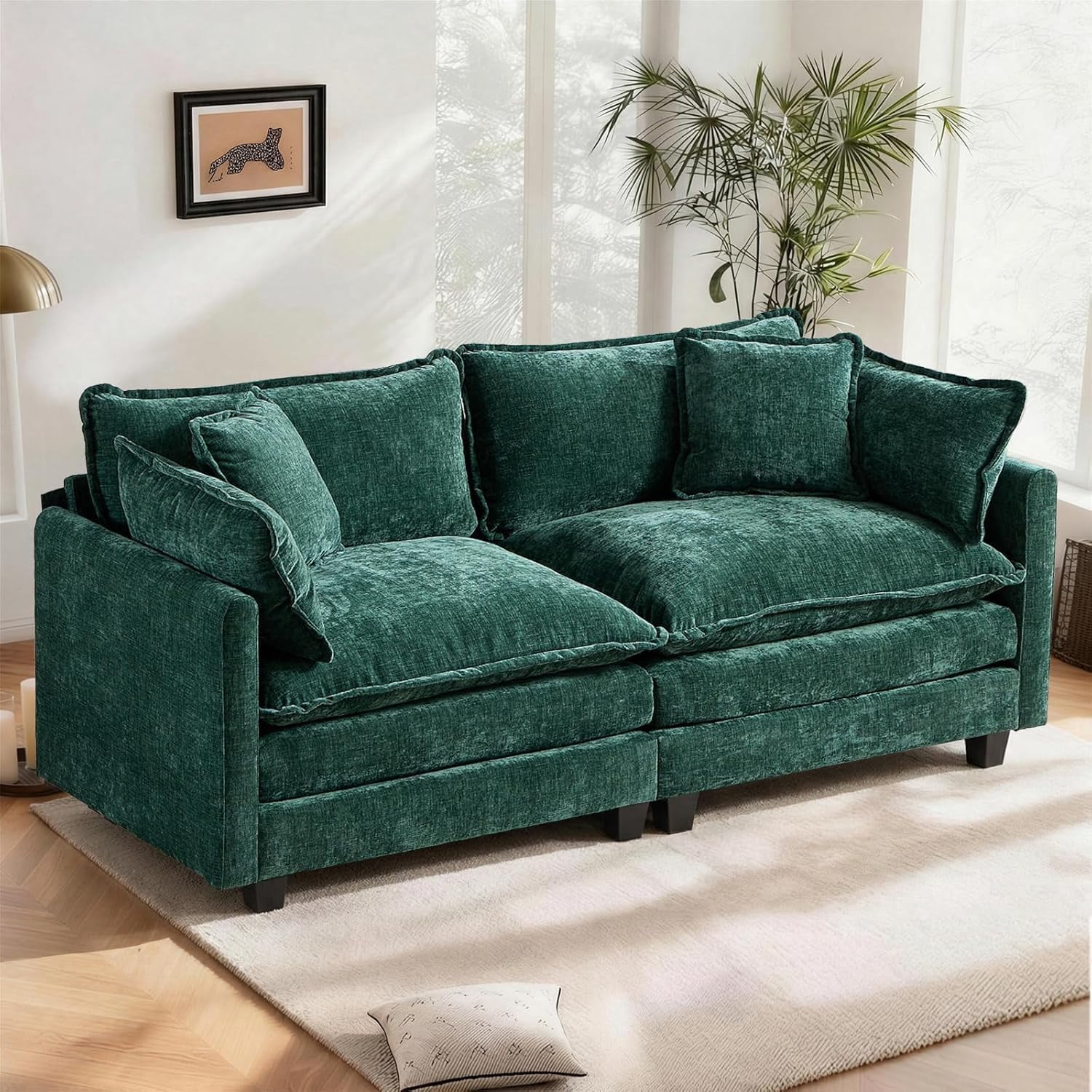 YWEN 77.95" Chenille Sectional Sofa, Comfy Modular Loveseat Sofa, Modern 2-Seat Couch Deep Seat Sofa Set for Living Room,Green