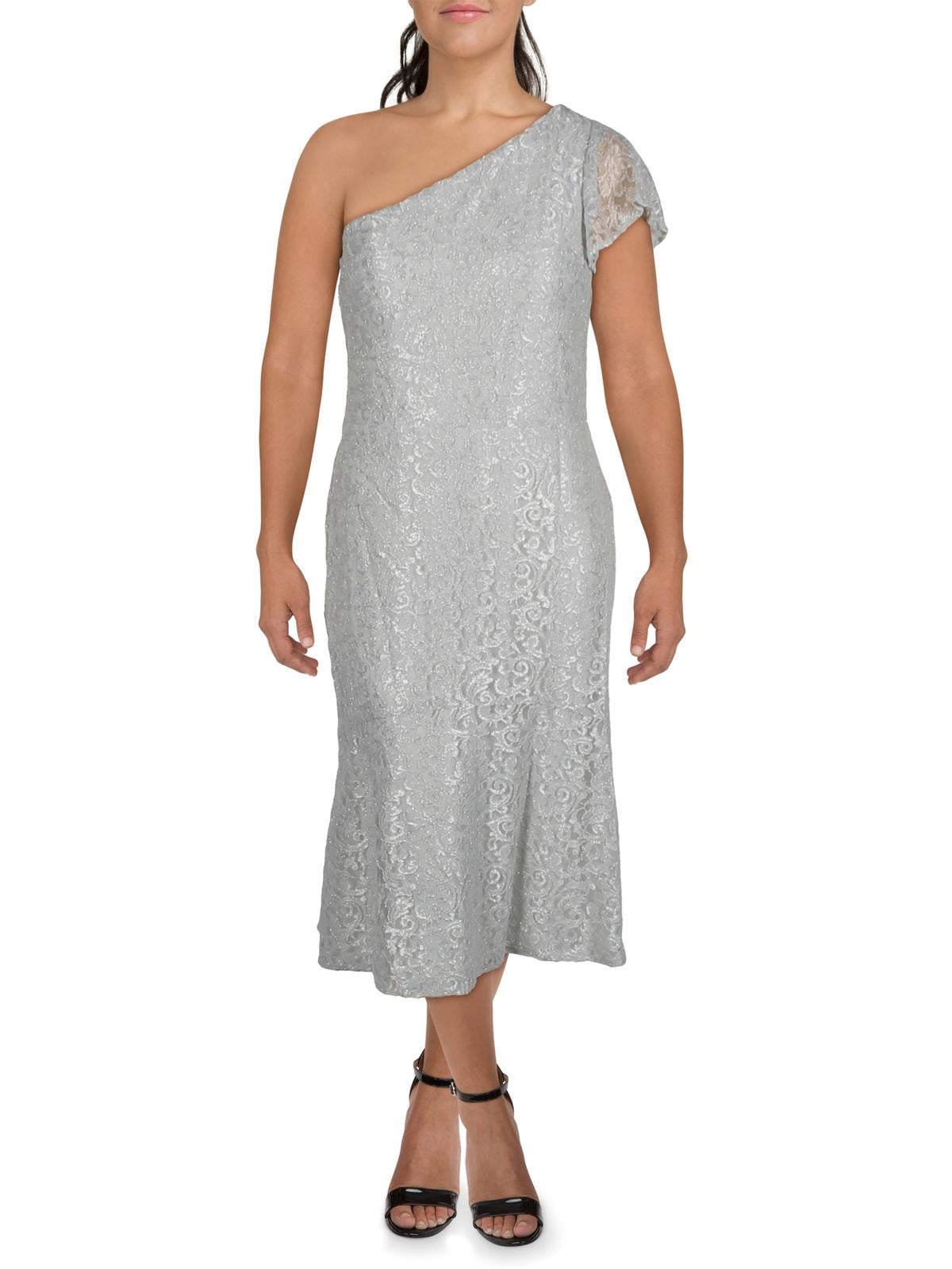 Lauren Ralph Lauren Womens Aven Lace Midi Evening Dress Silver 4