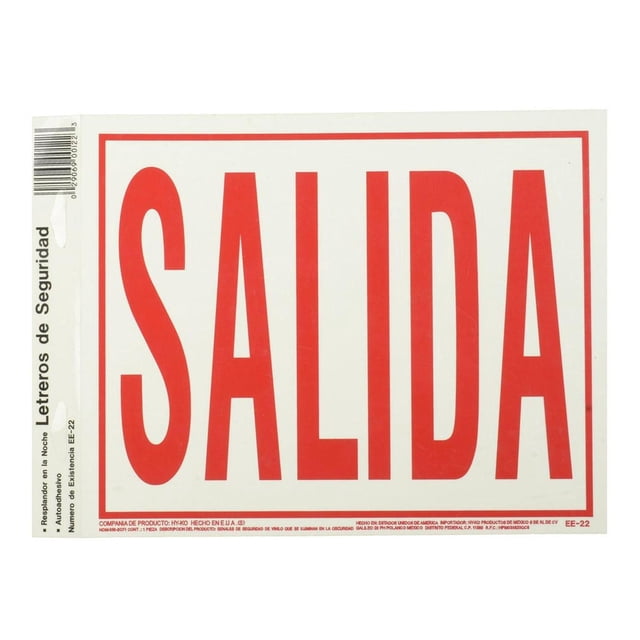 Letrero Salida Pared Plastico 25.4X20.2 Cm
