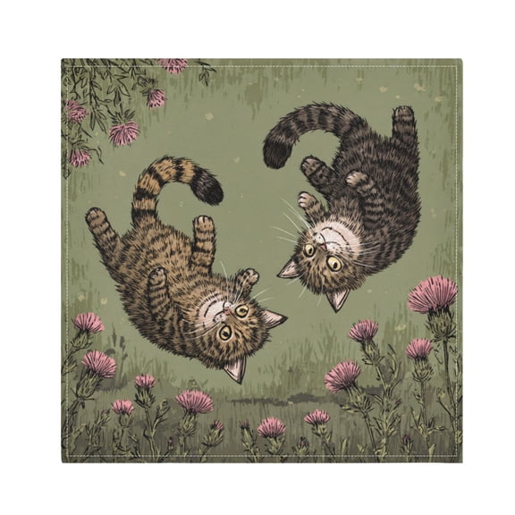 Cloth Napkins Set of1 100% Satin Peachskin Velvet 20x20inx1 Napkins Cloth napkins are washable Soft and Absorbent Two Cute Chinese Field Cats