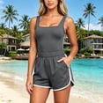 thumbnail image 6 of Athletic Outfit Sets 2 Piece Women Solid Square Neck Tank Side Stripe Drawstring Shorts Gray M, 6 of 6