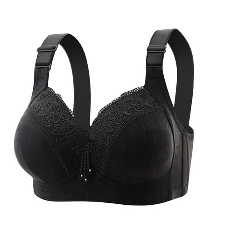 Ousvtion on Sale Women s Signature Lace Bra Full-Coverage Push-up Bralette No Underwire Minimizer Bras Comfort Widen Band Bralettes Everyday Summer Underwear Clearance Black Medium