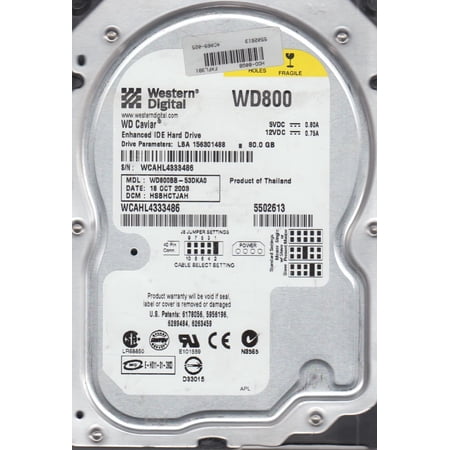 WD800BB-53DKA0, DCM HSBHCTJAH, Western Digital 80GB IDE 3.5 Hard Drive