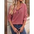 thumbnail image 3 of Womens Henley Long Sleeve Shirt Fall Top V Neck Fashion Dreesy Casual Tunic Sweaters Clothes Trendy Work Outfits Pink L, 3 of 7