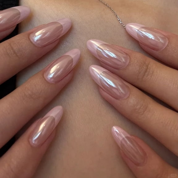 Hot Sale Sparkly Coated Press-On Nails, Pink Short Almond False Nails