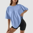 thumbnail image 2 of Womens Plus Size T Shirts Crew Neck Fitted Shirt Basic Short Sleeves Summer Classic Tee Oversized Workout Shirts Women Blue L, 2 of 5